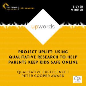 Official badge from Esomar recognizing that Upwords was awarded Silver for Qualitative Excellence