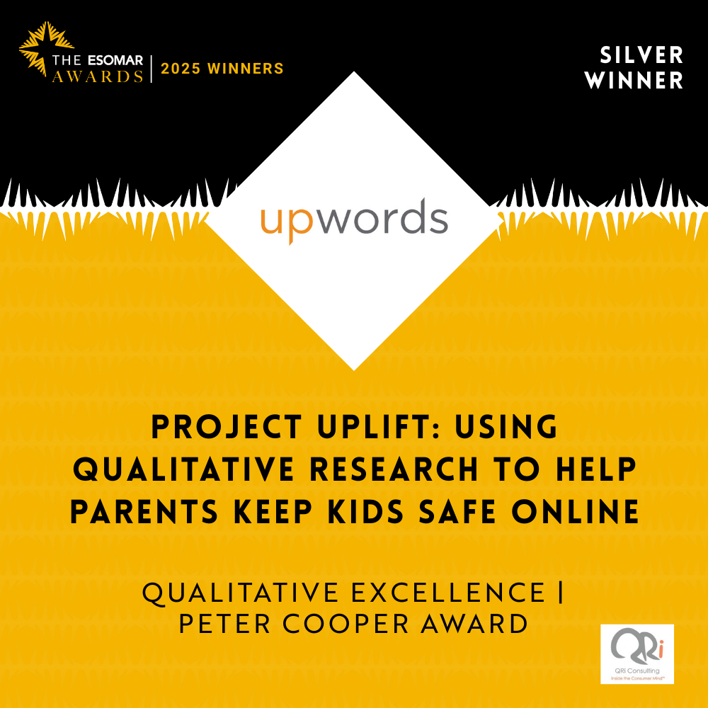 Official badge from Esomar recognizing that Upwords was awarded Silver for Qualitative Excellence